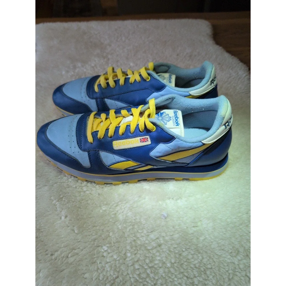 Brewer Colors Reebok Aztec II Running Sneakers Shoe Men's Sz 10 Blue Yellow GUC